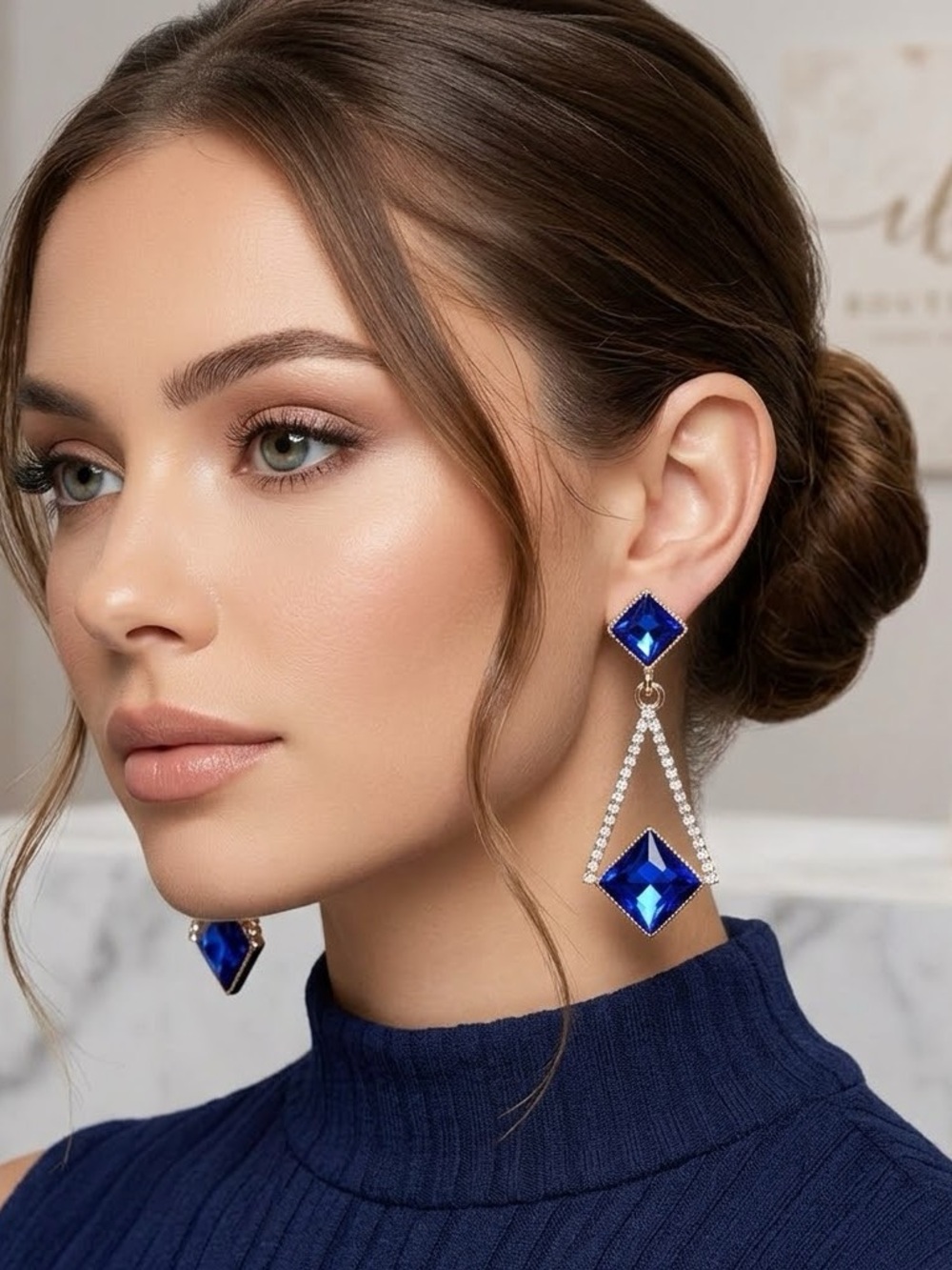 Elegant Blue and Gold Drop Earrings